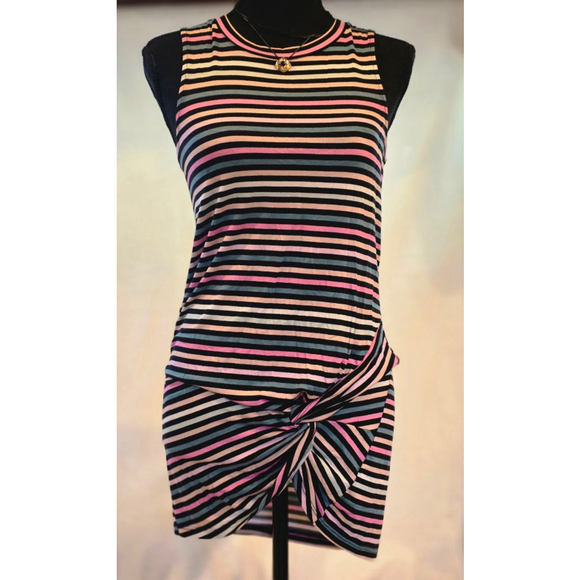 love, Fire Tops - Striped Sleeveless Tunic Dress with Knot Detail